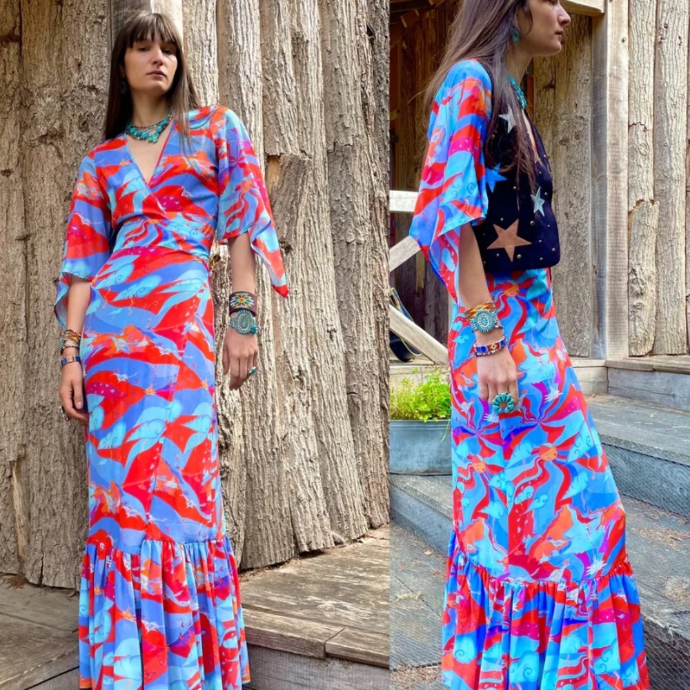 Jessie Western beautifully crafted Roadrunner 100% silk dress - Sz. M